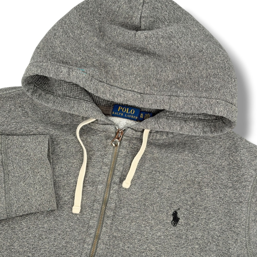 Polo Ralph Lauren Full Zip Hoodie Men XL Gray Heather Heavy Cotton Reverse Weave